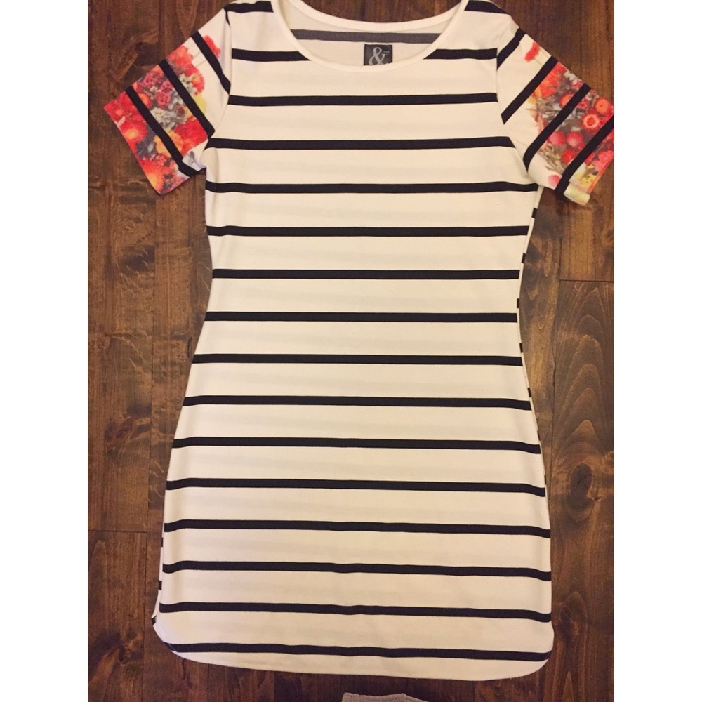 Stripe and floral sheath dress